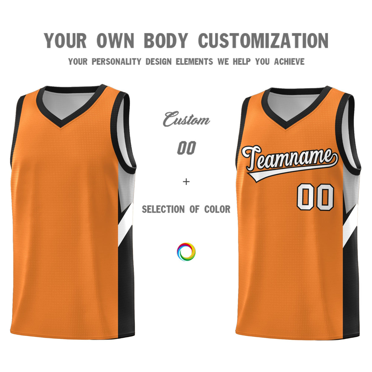 Custom Gold Orange Black Side Design Sets Sports Uniform Basketball Jersey