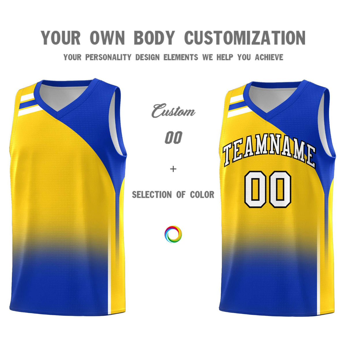 Custom Gold Royal Gradient Fashion Sets Sports Uniform Basketball Jersey