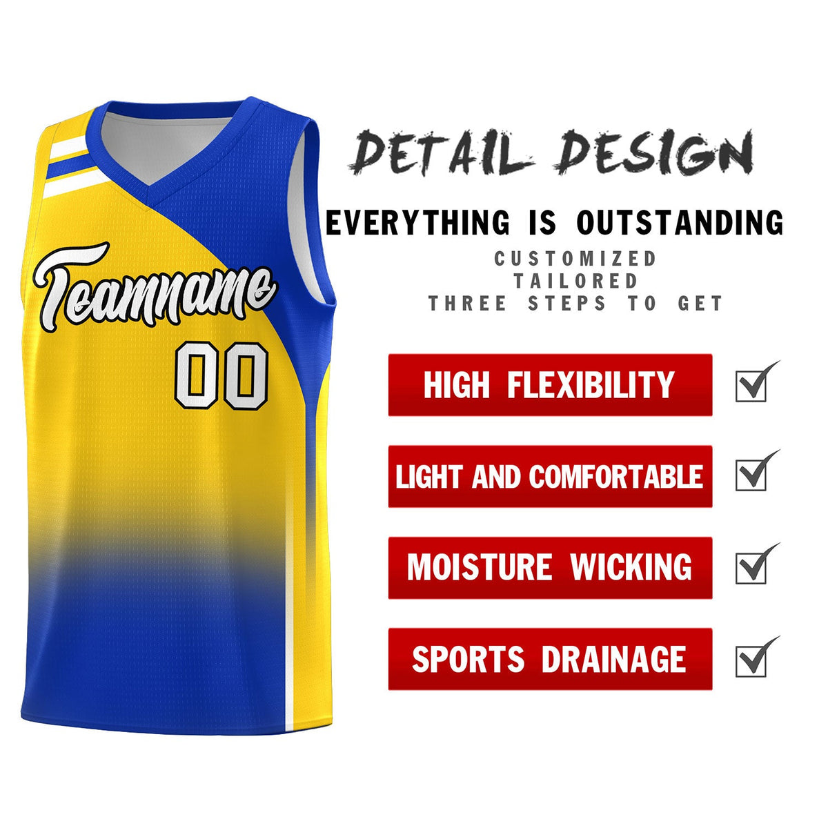 Custom Gold Royal Gradient Fashion Sets Sports Uniform Basketball Jersey