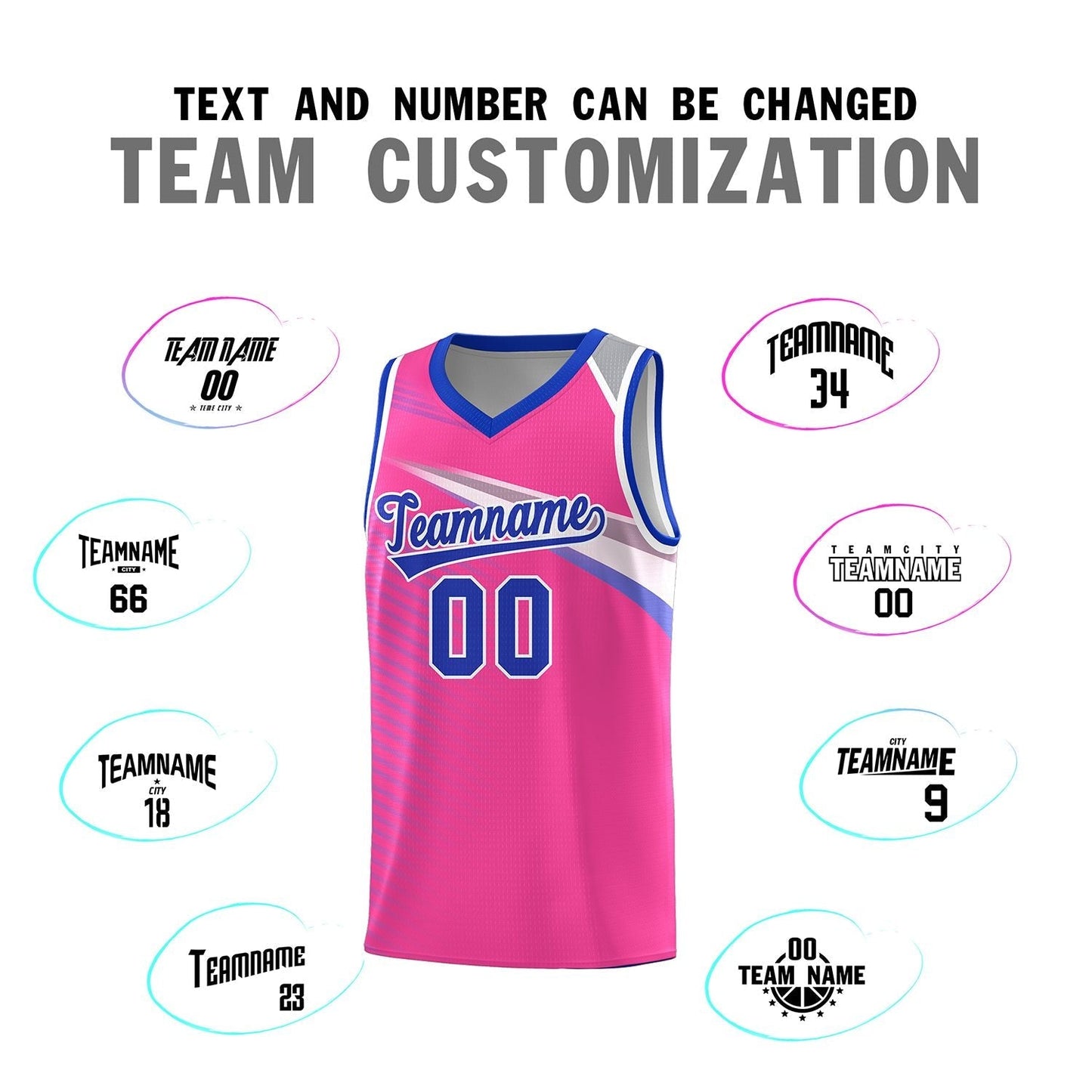 Custom Pink Royal-White Chest Color Block Sports Uniform Basketball Jersey