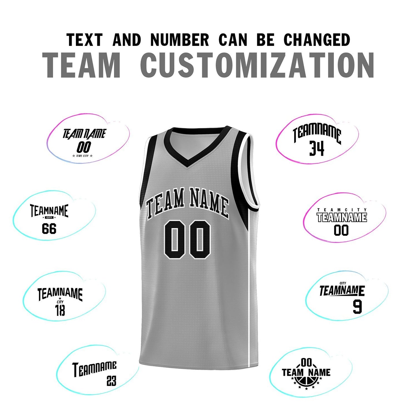 Custom Gray Black-White Sleeve Color Blocking Classic Sports Uniform Basketball Jersey