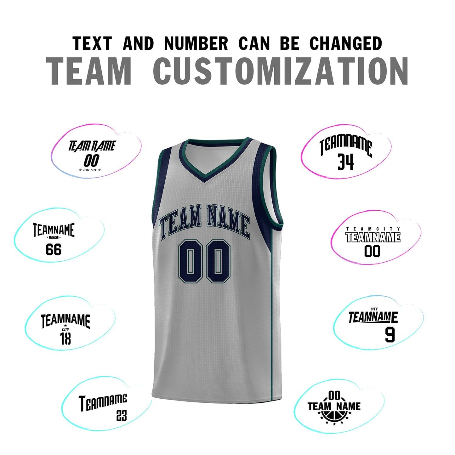 Custom Gray Navy-Green Sleeve Color Blocking Classic Sports Uniform Basketball Jersey