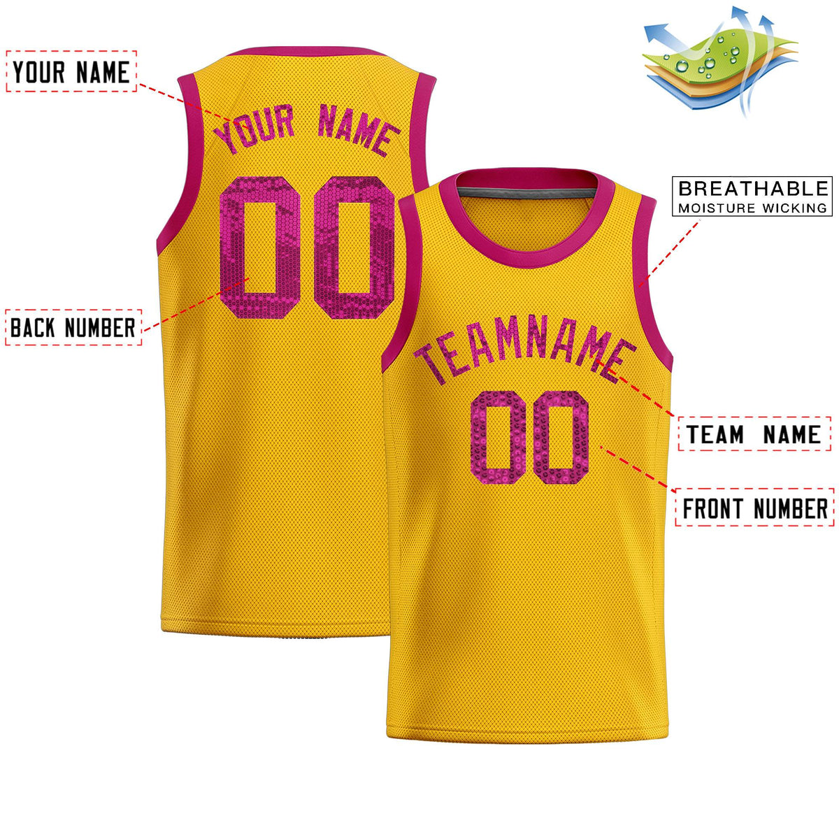 Custom Gold Sequined Tops Athletic Basketball Jersey