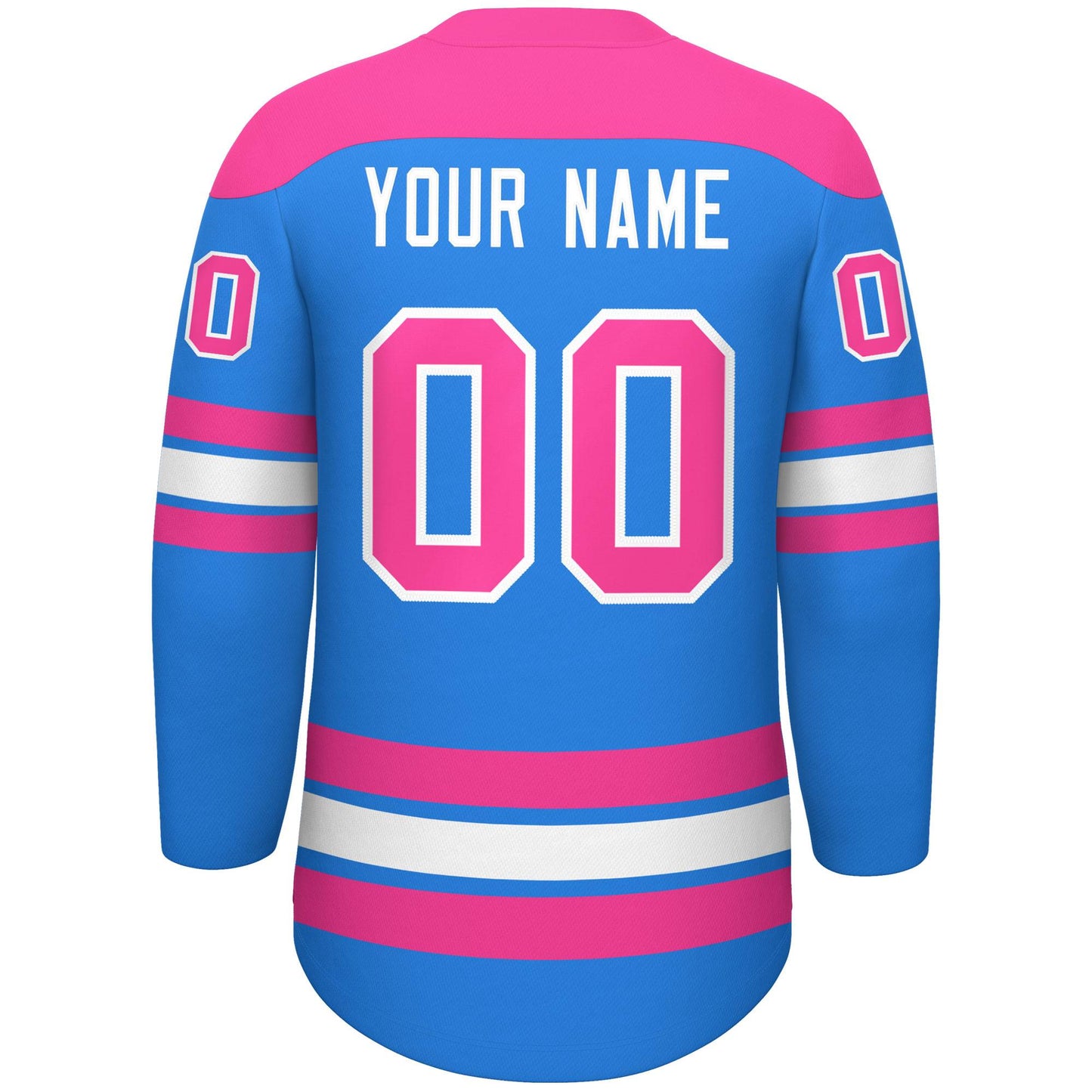 Custom Powder Blue Pink White Personalized Classic Lace-Up Neck Hockey Jersey
