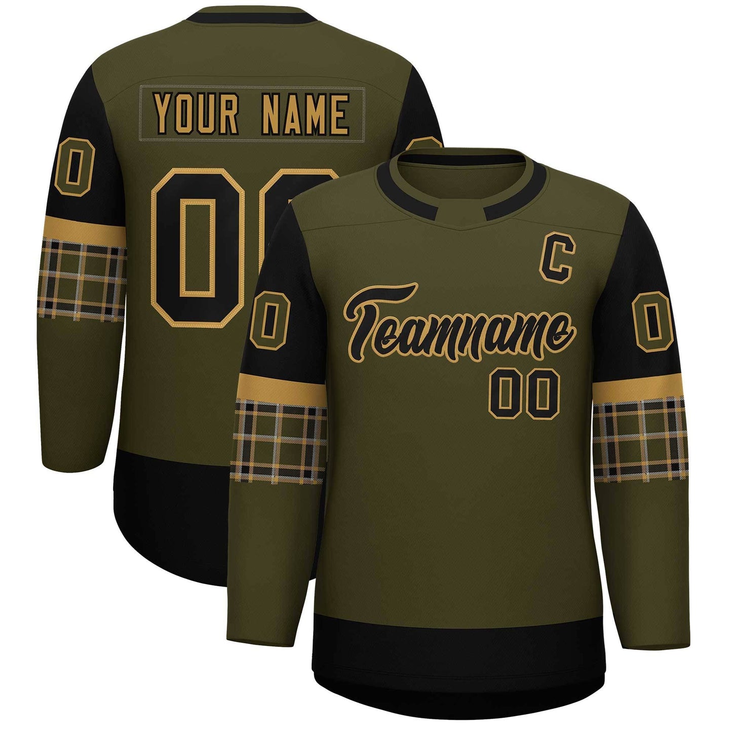 Custom Olive Brown Personalized Raglan Sleeves Round-Neck Hockey Jersey