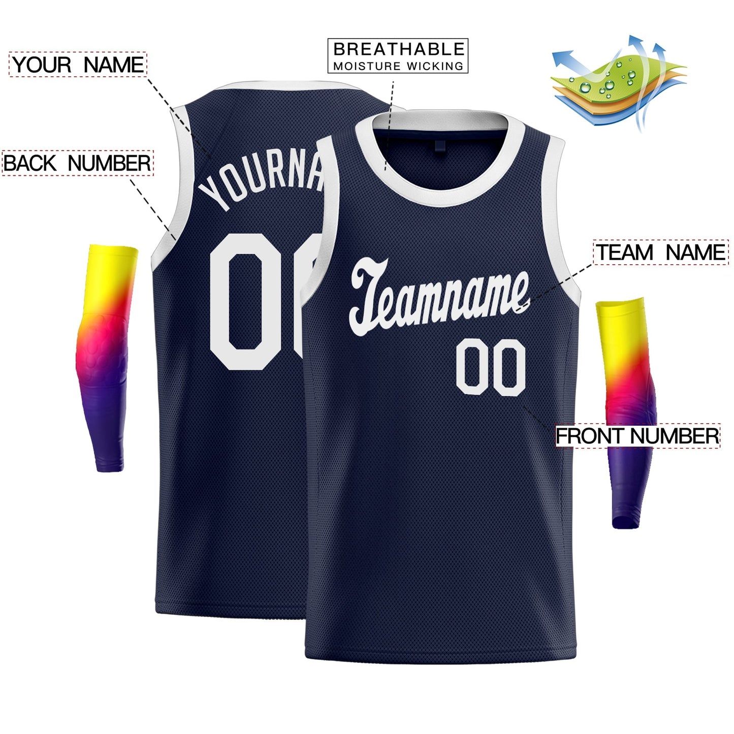 Custom Navy White Classic Tops Sportswear Fashion Basketball Jersey