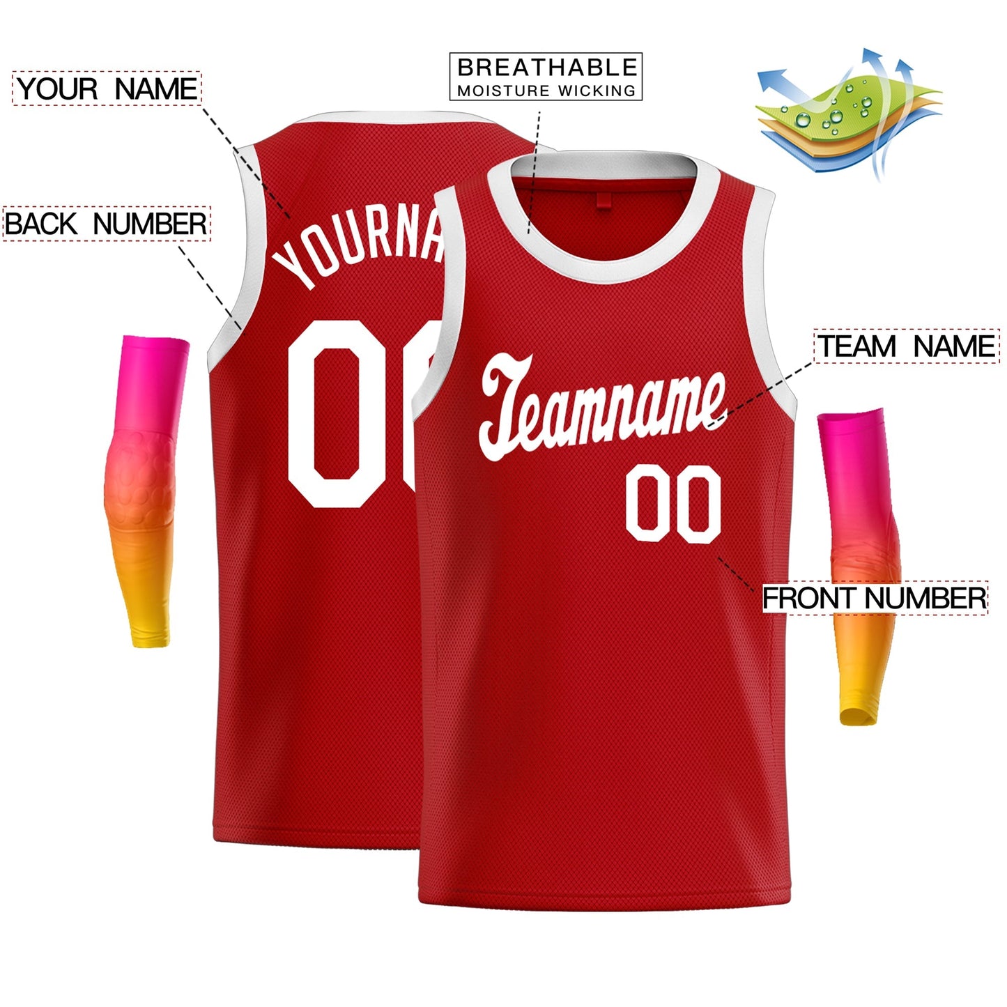 Custom Red White Classic Tops Men/Boy Athletic Basketball Jersey