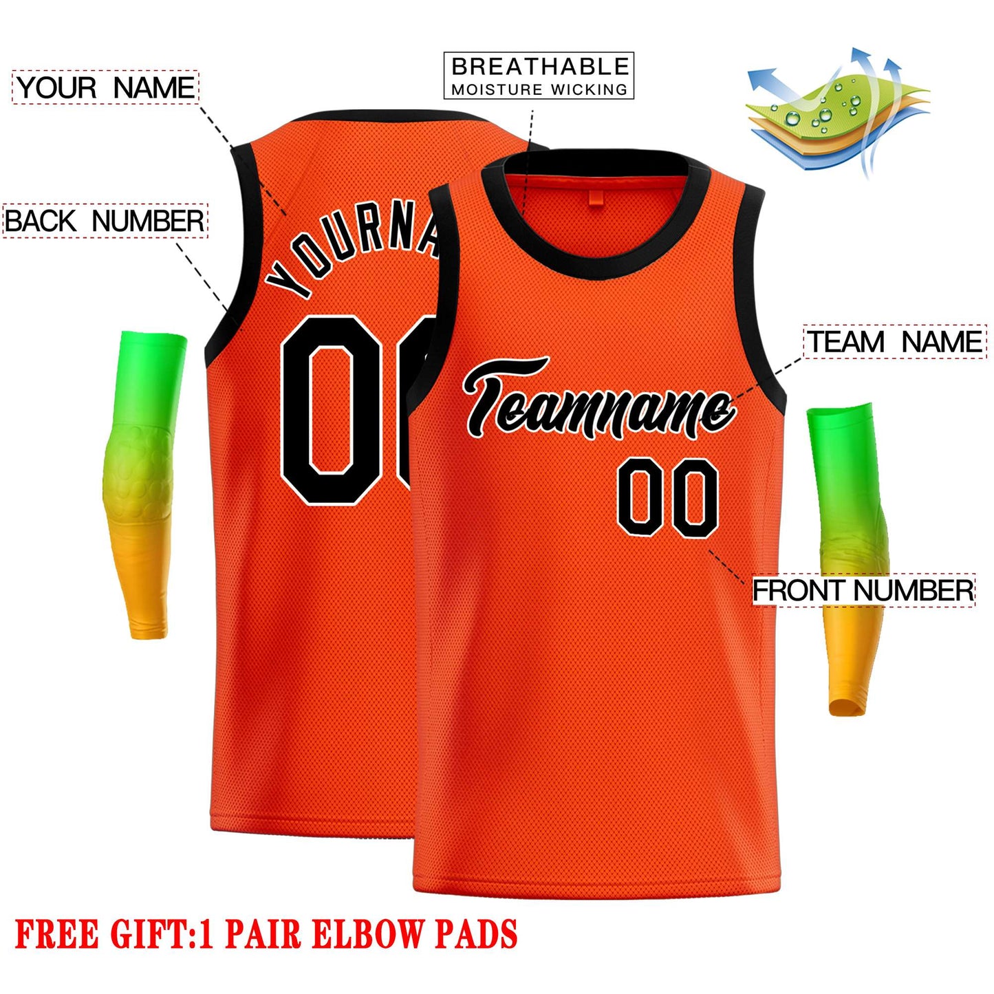 Custom Orange Black-White Classic Tops Casual Basketball Jersey