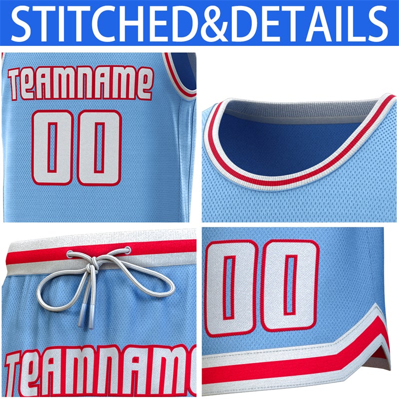 Custom Light Blue White-Red Classic Sets Basketball Jersey