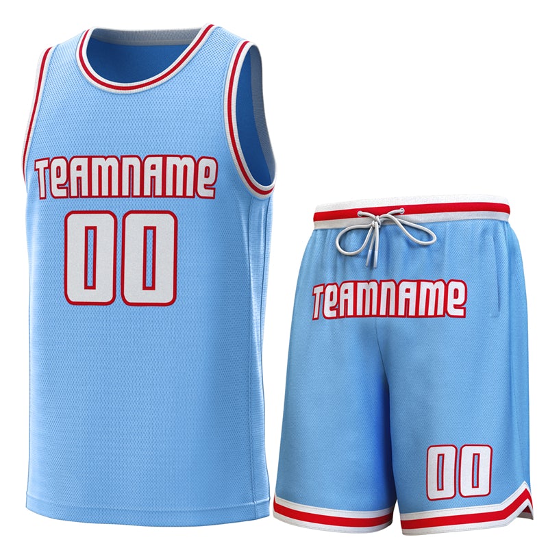 Custom Light Blue White-Red Classic Sets Basketball Jersey