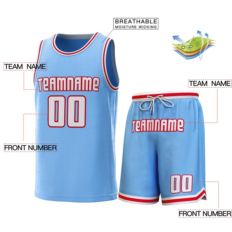 Custom Light Blue White-Red Classic Sets Basketball Jersey