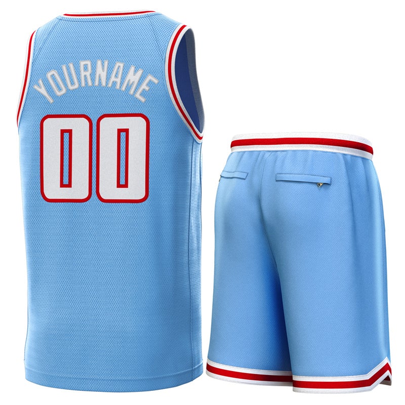 Custom Light Blue White-Red Classic Sets Basketball Jersey