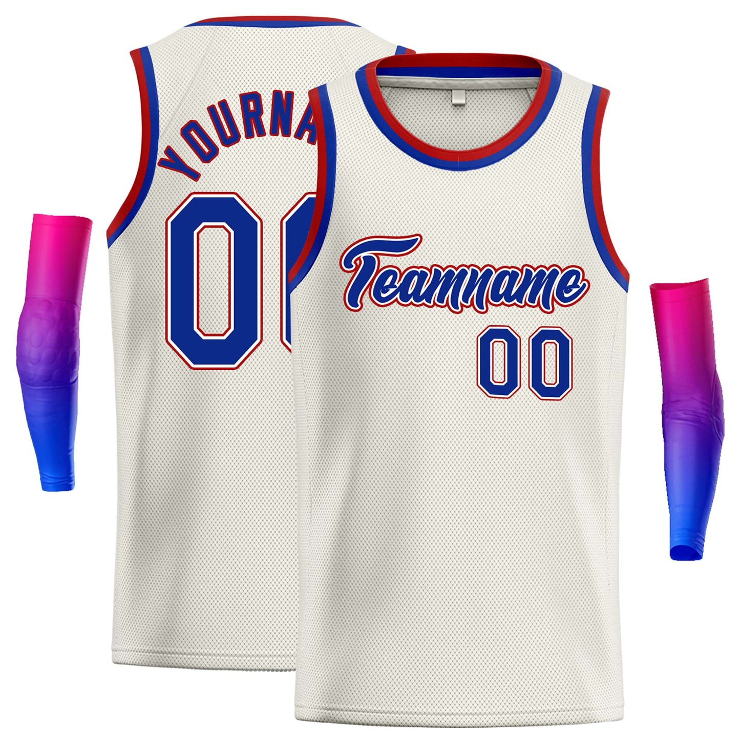 Custom Cream Royal-Red Classic Tops Casual Basketball Jersey