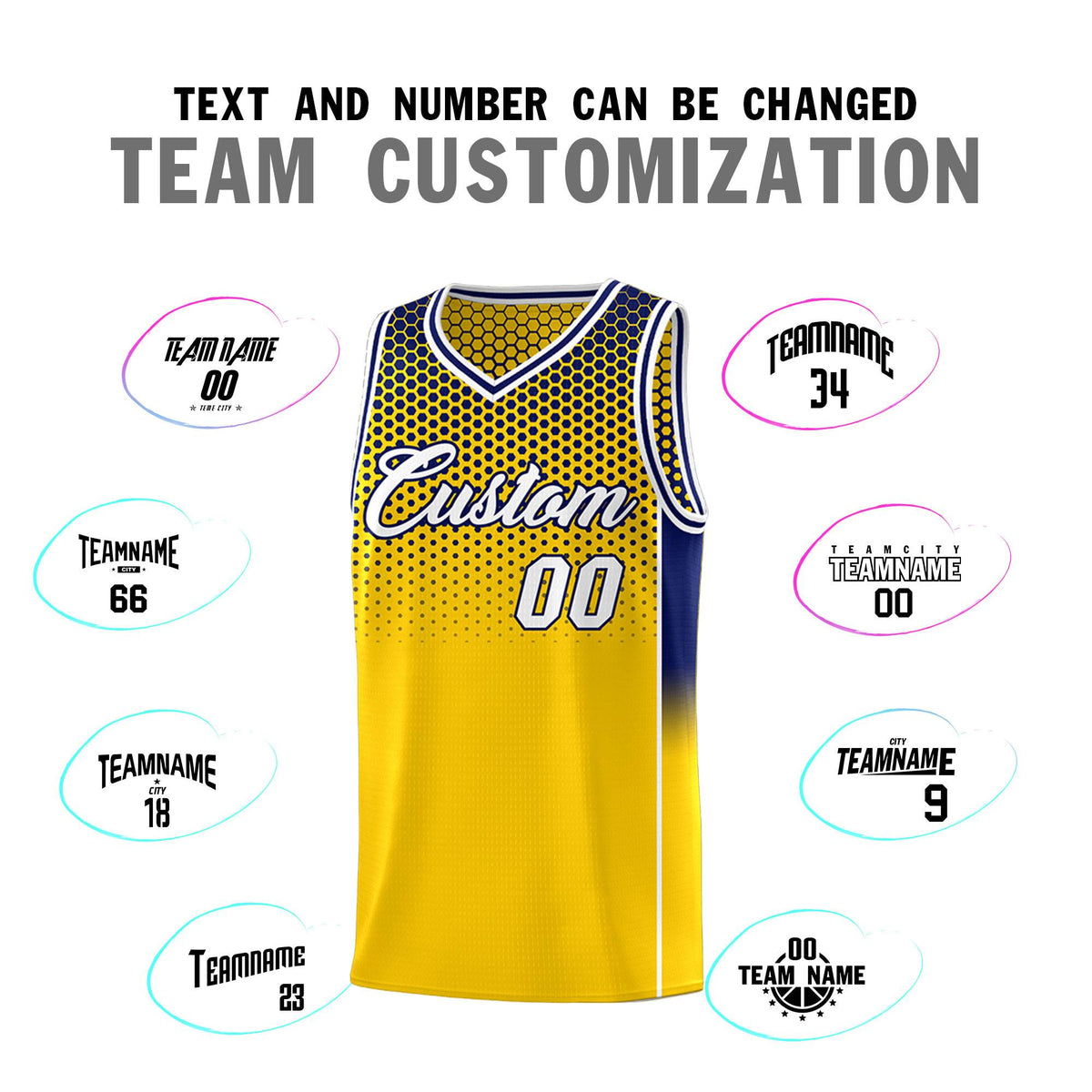 Custom Gold Navy Reversible Side Gradient Sports Uniform Dot Pattern Basketball Jersey Kits