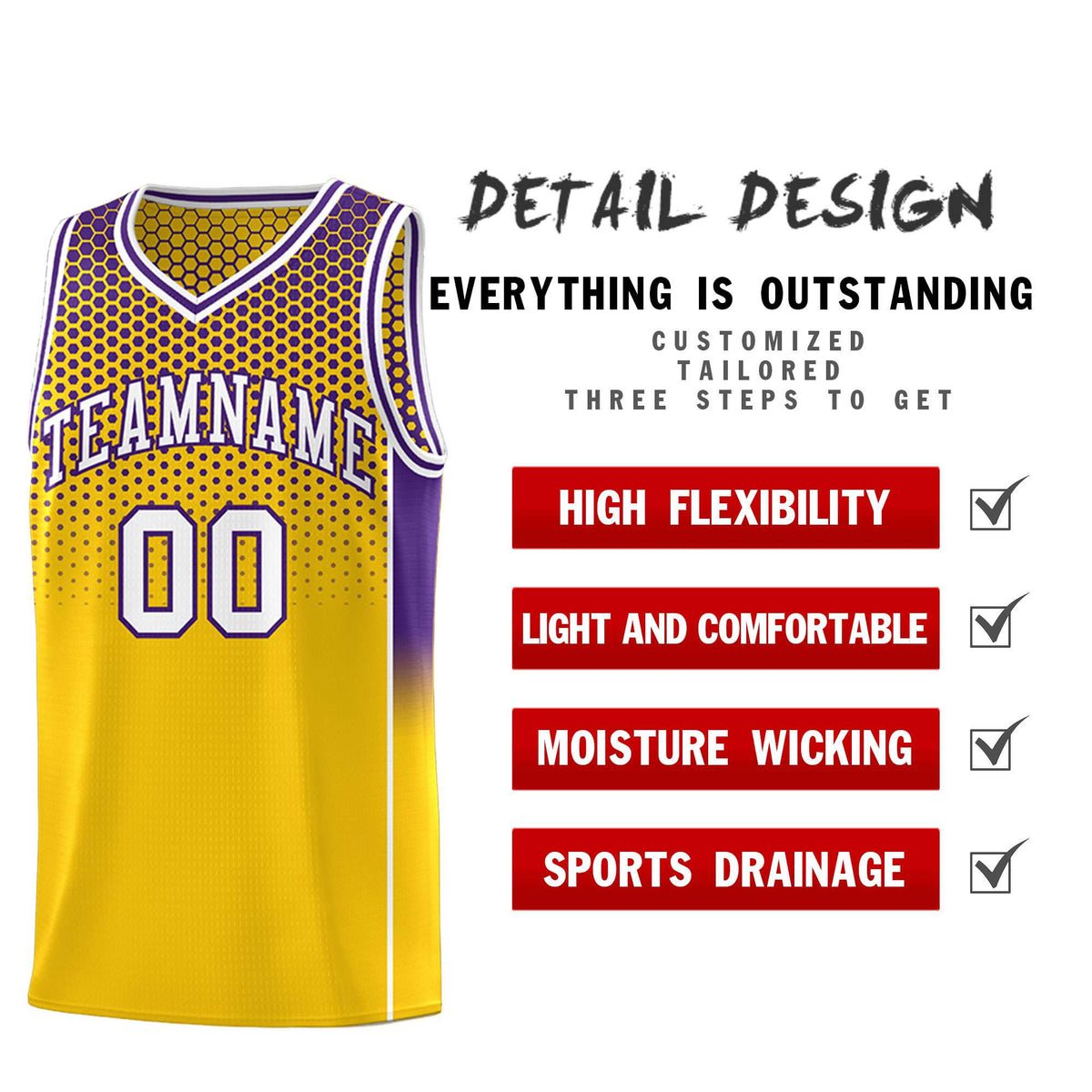 Custom Gold Purple Reversible Side Gradient Sports Uniform Dot Pattern Basketball Jersey Kits