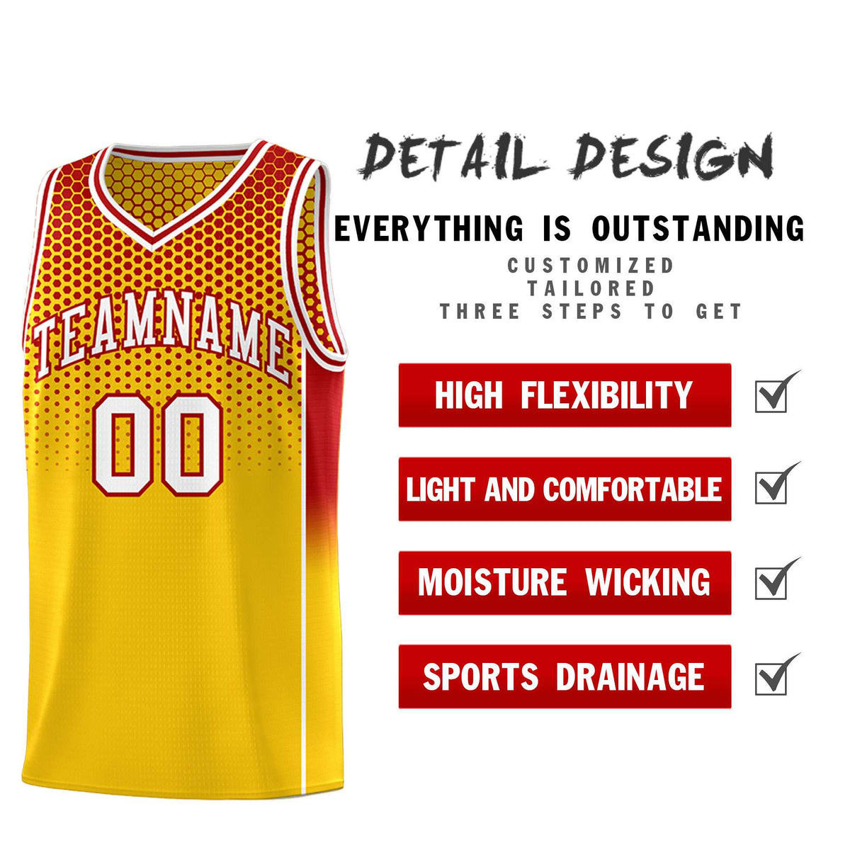 Custom Gold Red Reversible Side Gradient Sports Uniform Dot Pattern Basketball Jersey Kits