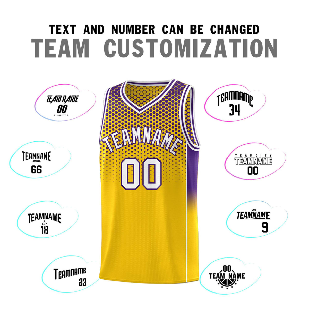 Custom Gold Purple Reversible Side Gradient Sports Uniform Dot Pattern Basketball Jersey Kits