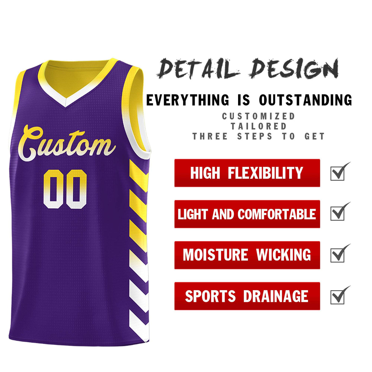 Custom Gold Purple Reversible Basketball Jersey Kits - Side Arrow Purple White Gradient
