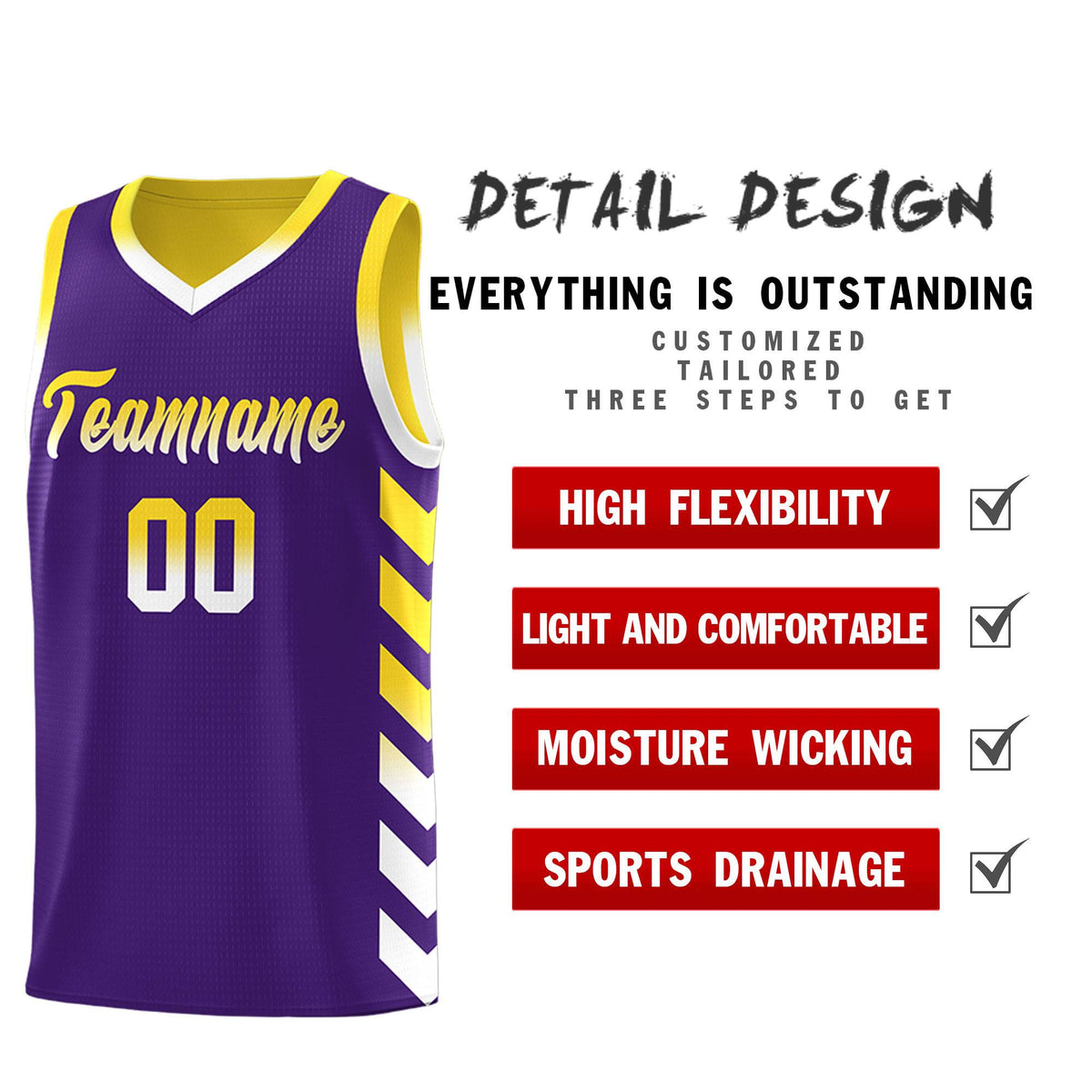 Custom Gold Purple Reversible Basketball Jersey Kits - Side Arrow Purple White Gradient