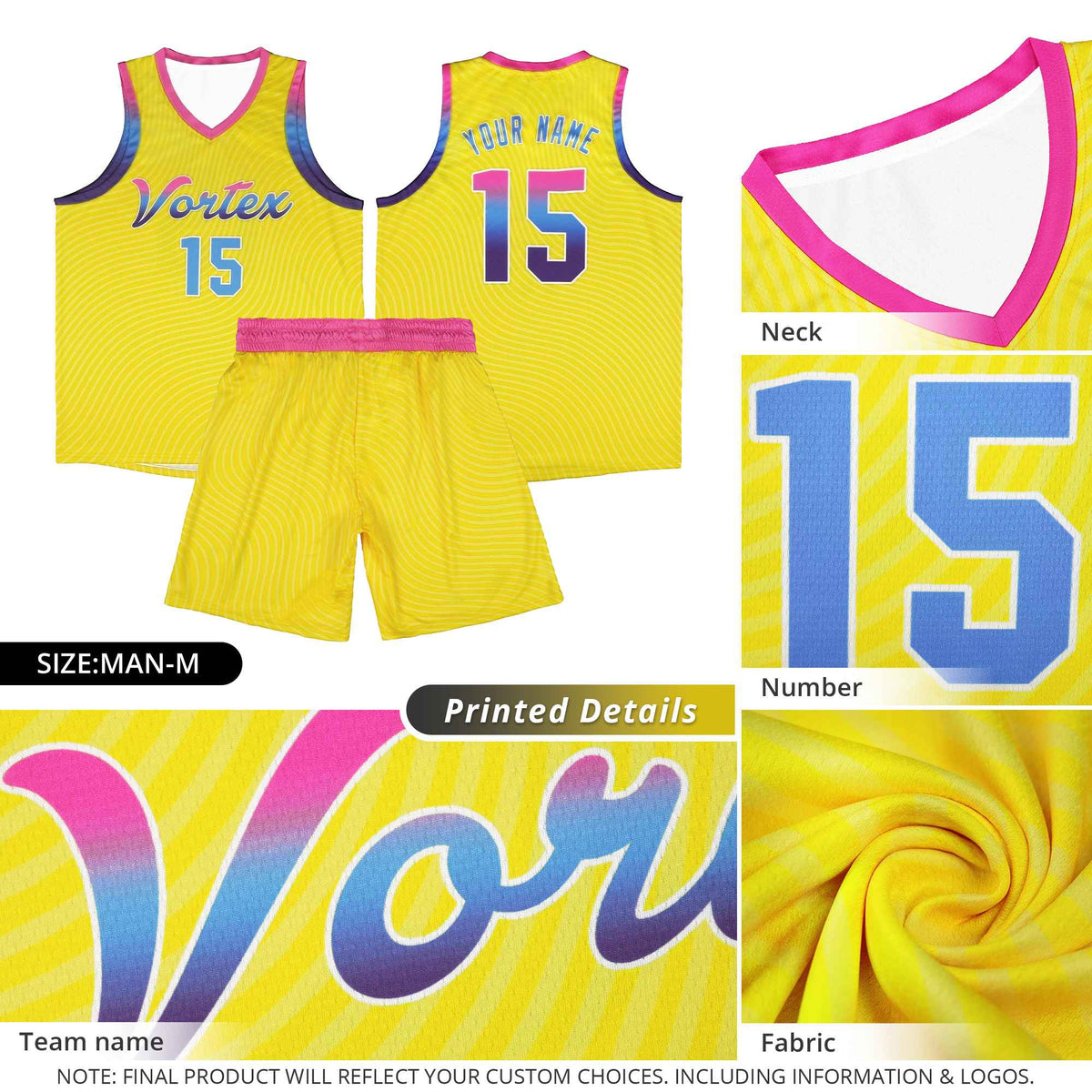 Custom Gold Neon Green Wave Pattern Sports Uniform Basketball Kits