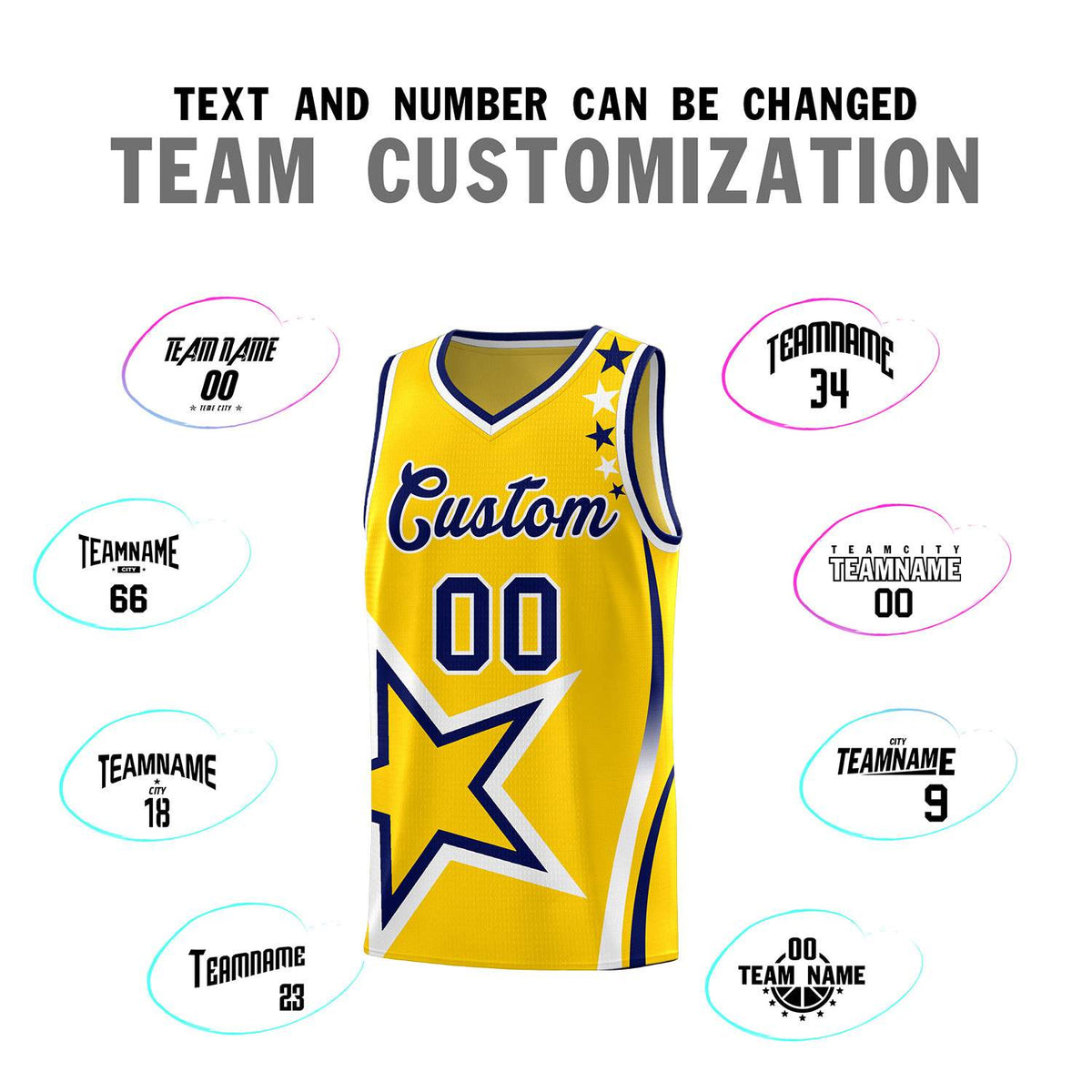 Custom Gold Shoulder Stars Graffiti Pattern Sets Basketball Jersey