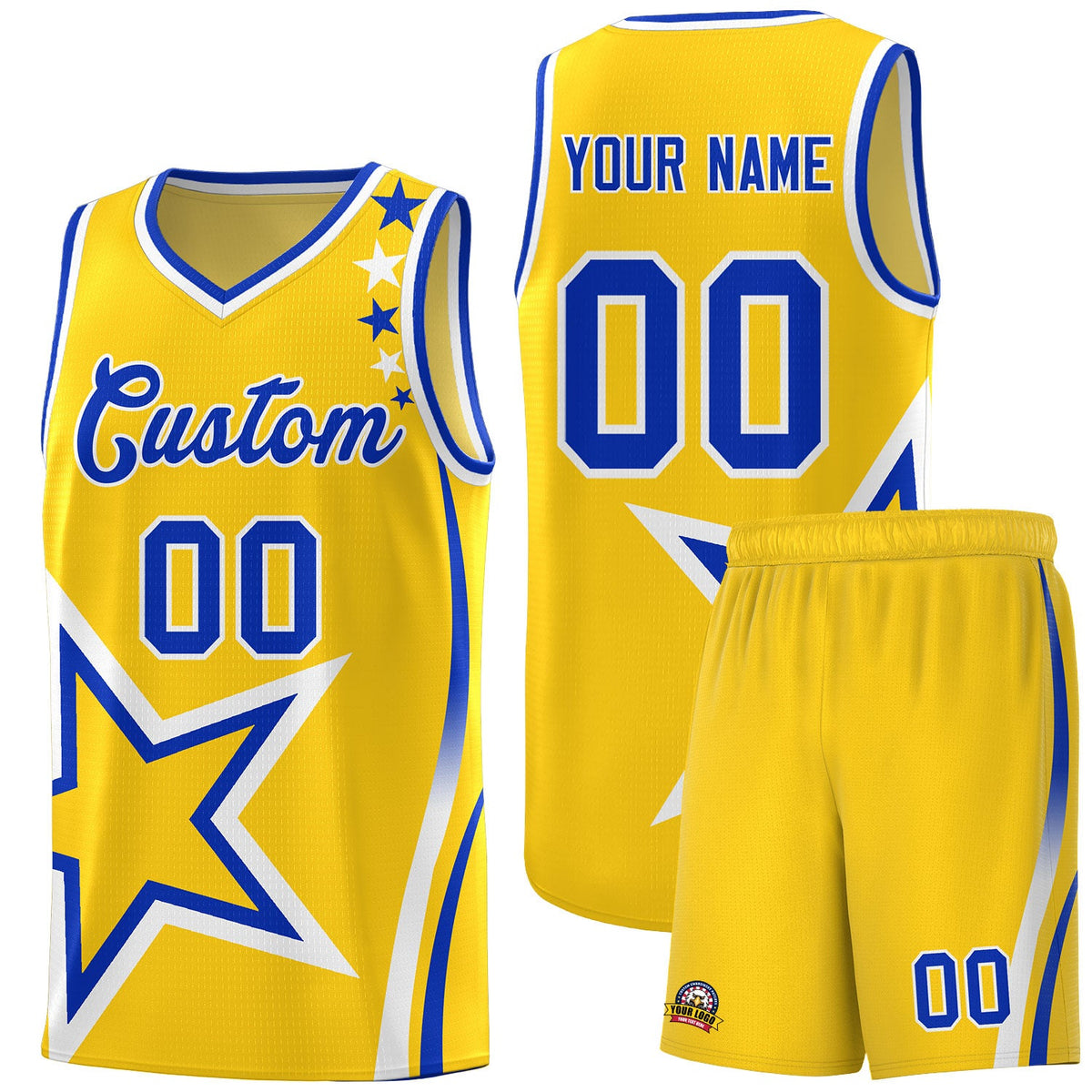Custom Gold Shoulder Stars Graffiti Pattern Sets Basketball Jersey