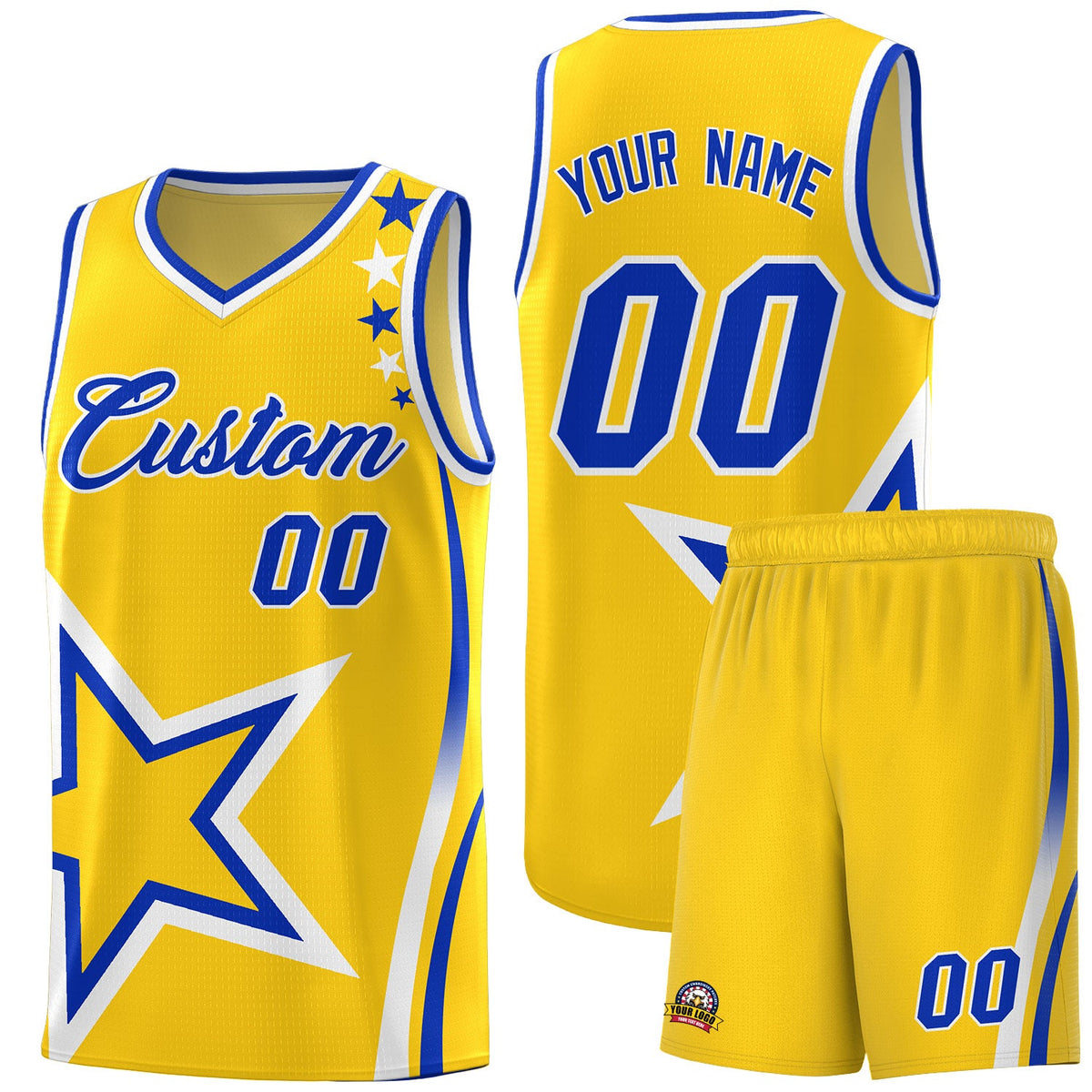 Custom Gold Shoulder Stars Graffiti Pattern Sets Basketball Jersey