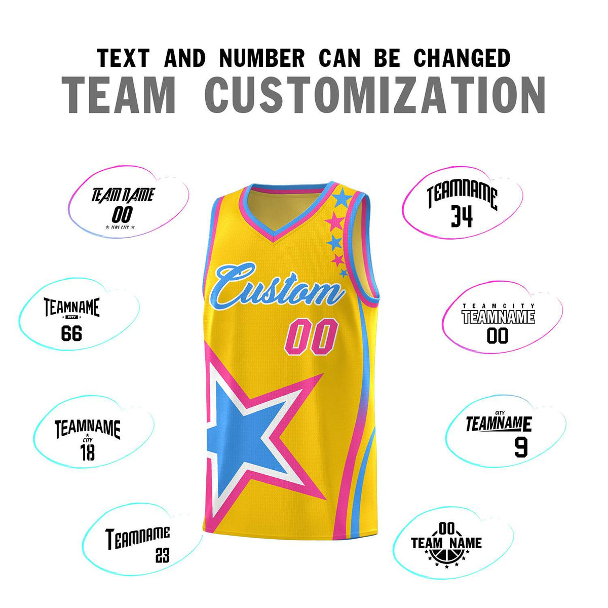 Custom Gold Shoulder Stars Graffiti Pattern Sets Basketball Jersey