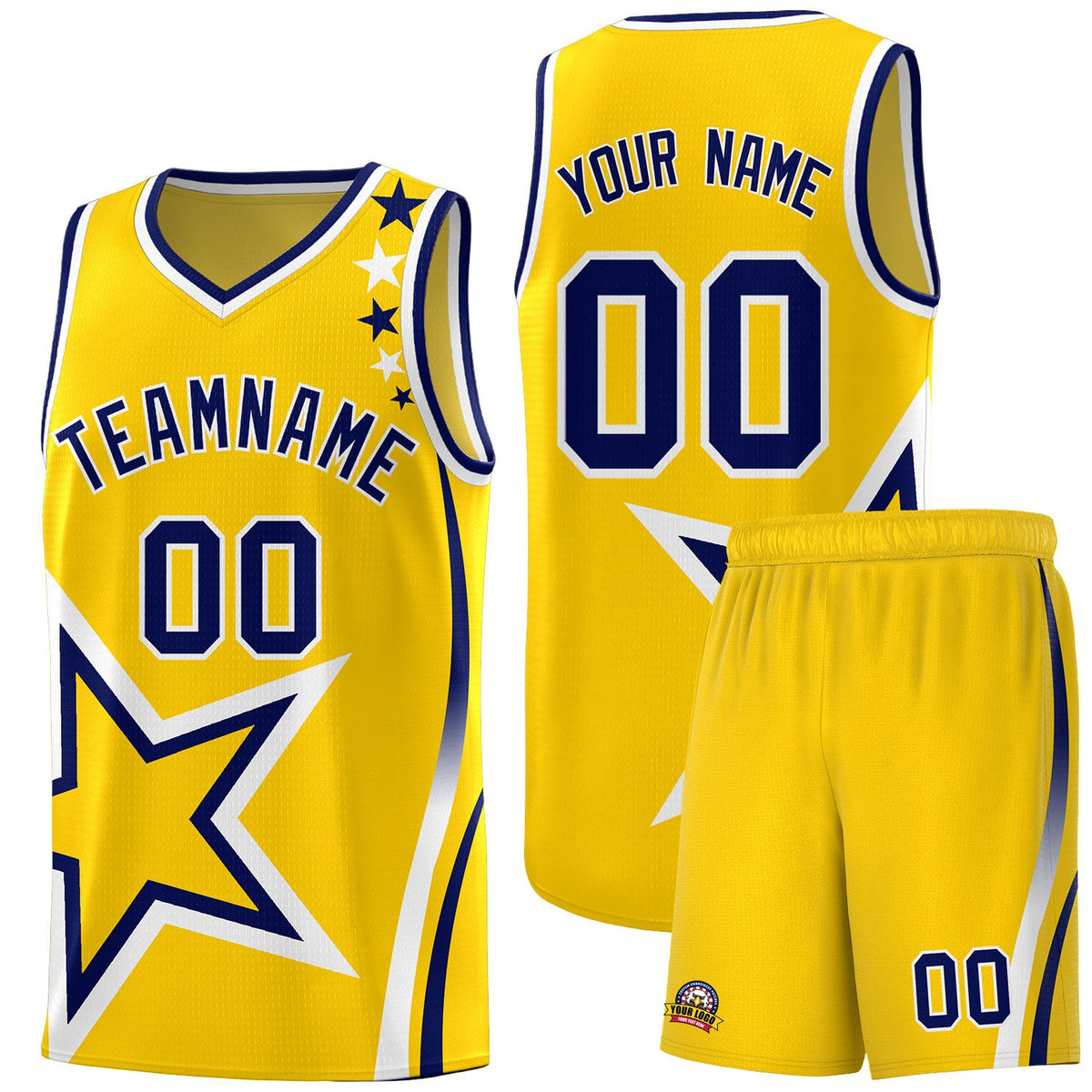 Custom Gold Shoulder Stars Graffiti Pattern Sets Basketball Jersey