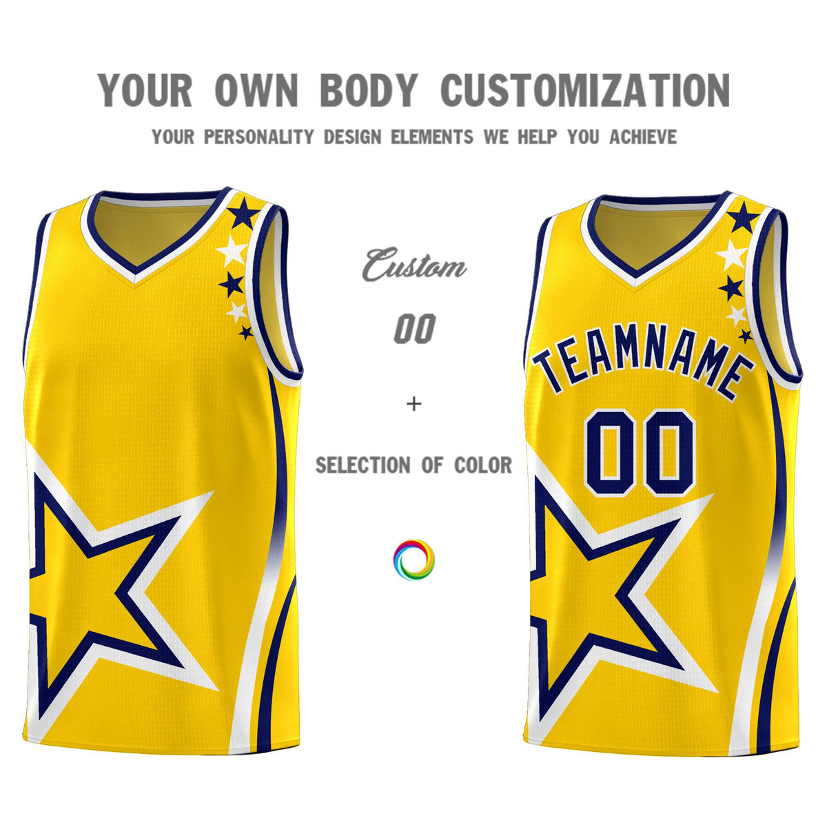 Custom Gold Shoulder Stars Graffiti Pattern Sets Basketball Jersey
