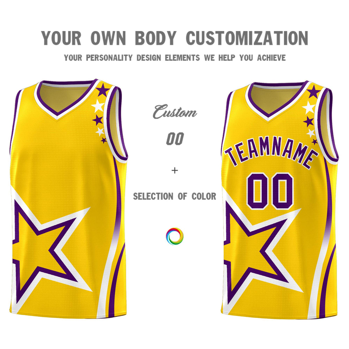 Custom Gold Shoulder Stars Graffiti Pattern Sets Basketball Jersey