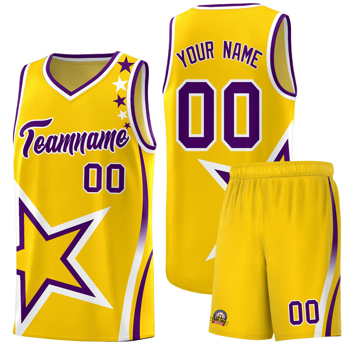 Custom Gold Shoulder Stars Graffiti Pattern Sets Basketball Jersey