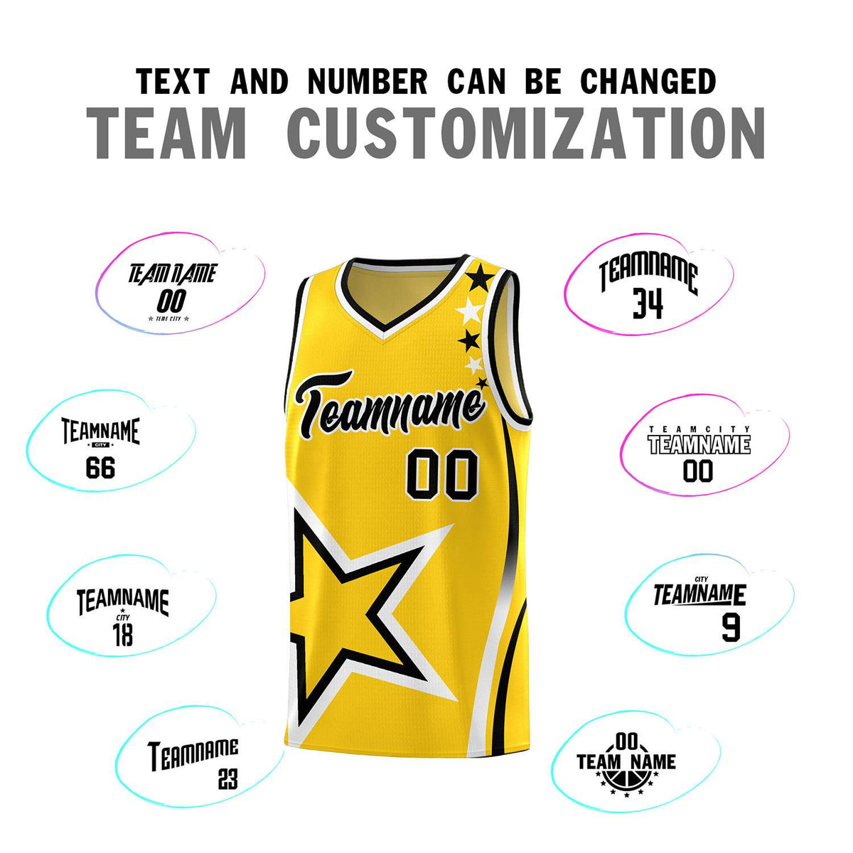 Custom Gold Shoulder Stars Graffiti Pattern Sets Basketball Jersey