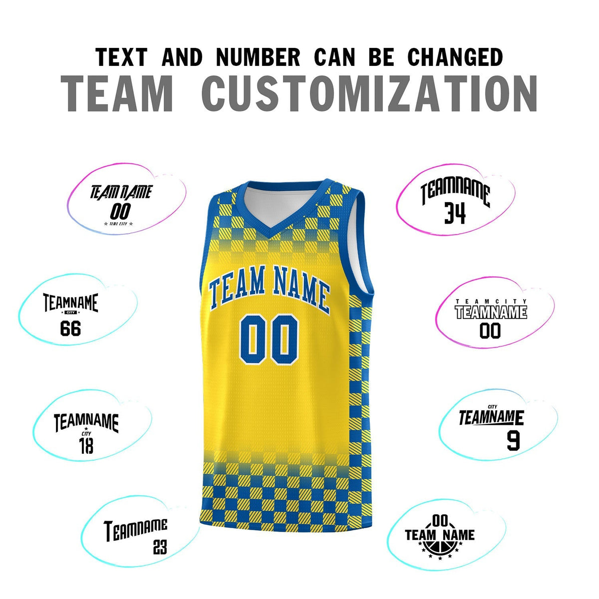 Custom Gold Royal Classic Plaid Pattern Sports Uniform Basketball Jersey