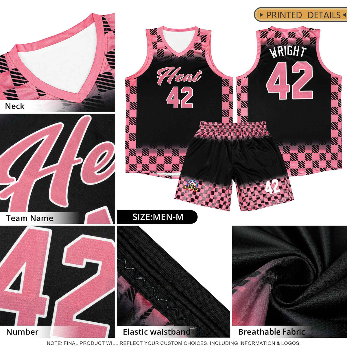 Custom Gold Navy Classic Plaid Pattern Sports Uniform Basketball Jersey