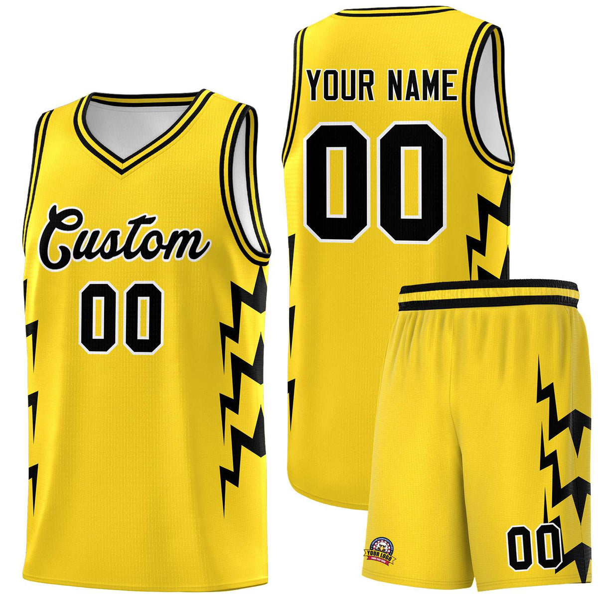 Custom Gold Side Lightning Pattern Sports Uniform Basketball Jersey