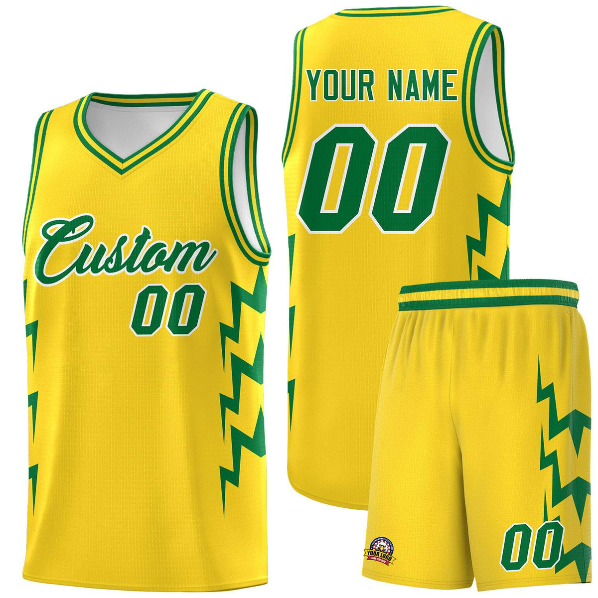 Custom Gold Side Lightning Pattern Sports Uniform Basketball Jersey