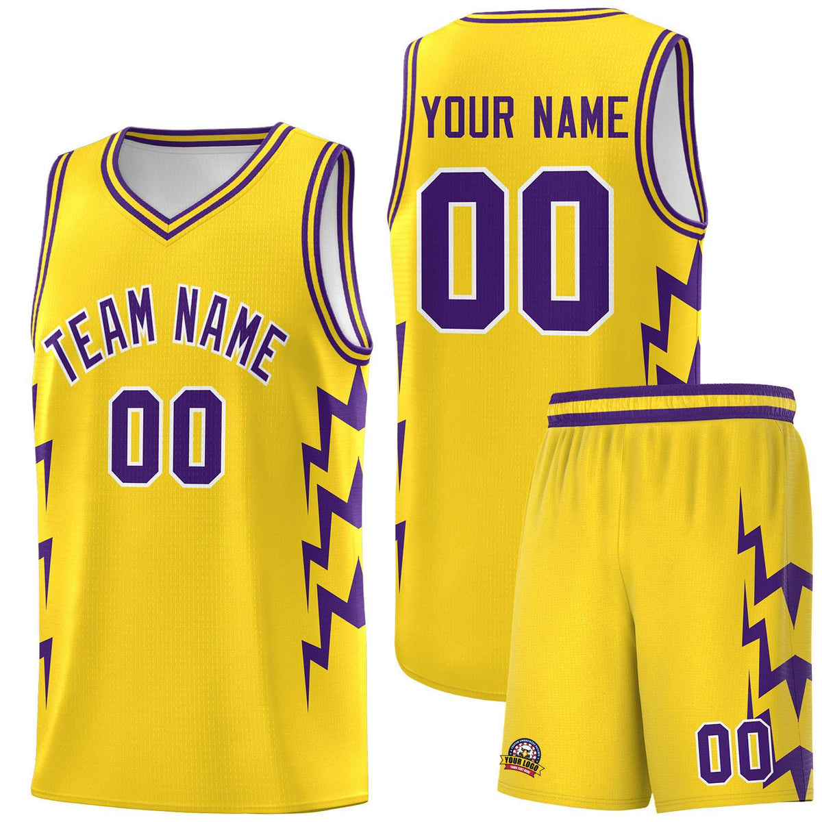 Custom Gold Side Lightning Pattern Sports Uniform Basketball Jersey