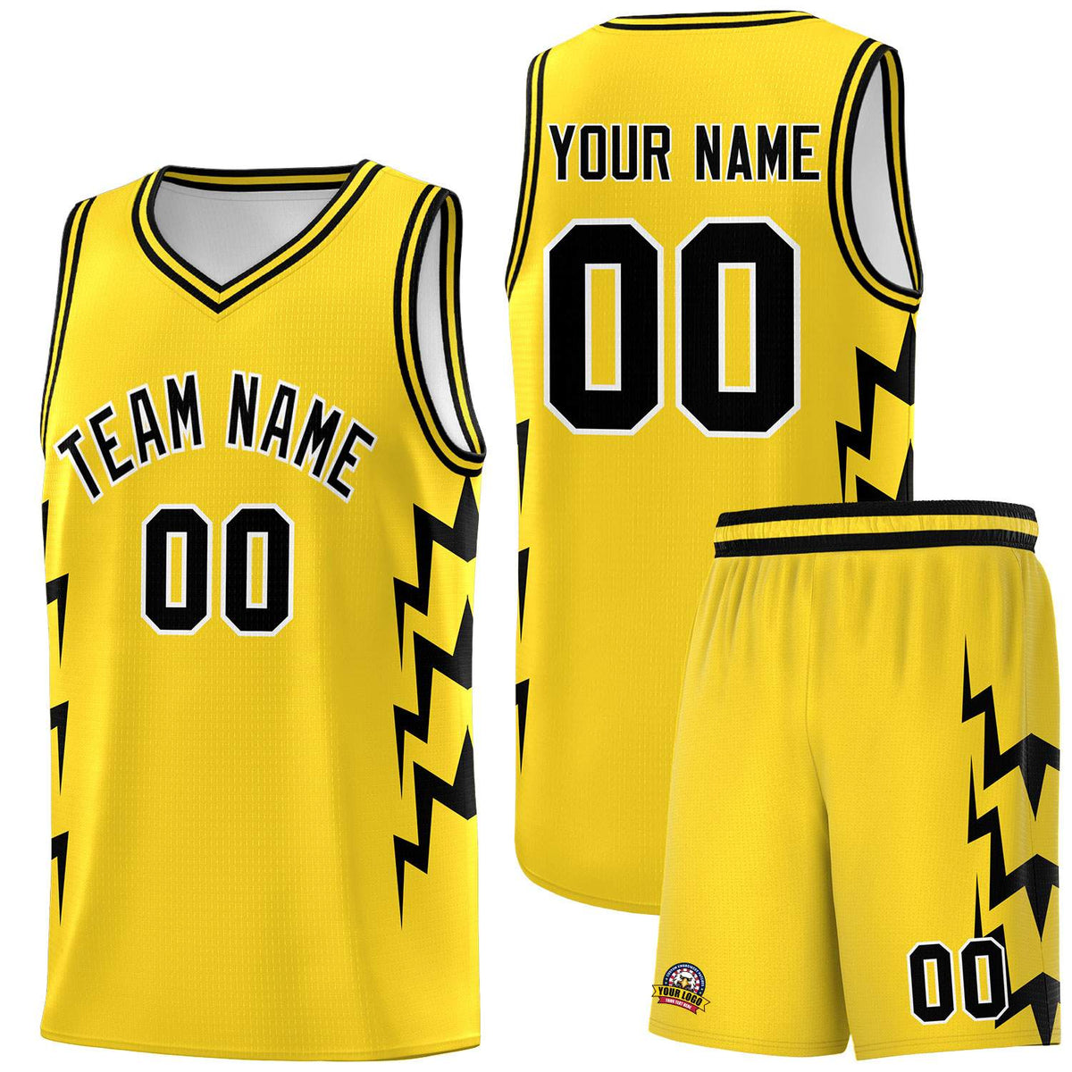 Custom Gold Side Lightning Pattern Sports Uniform Basketball Jersey