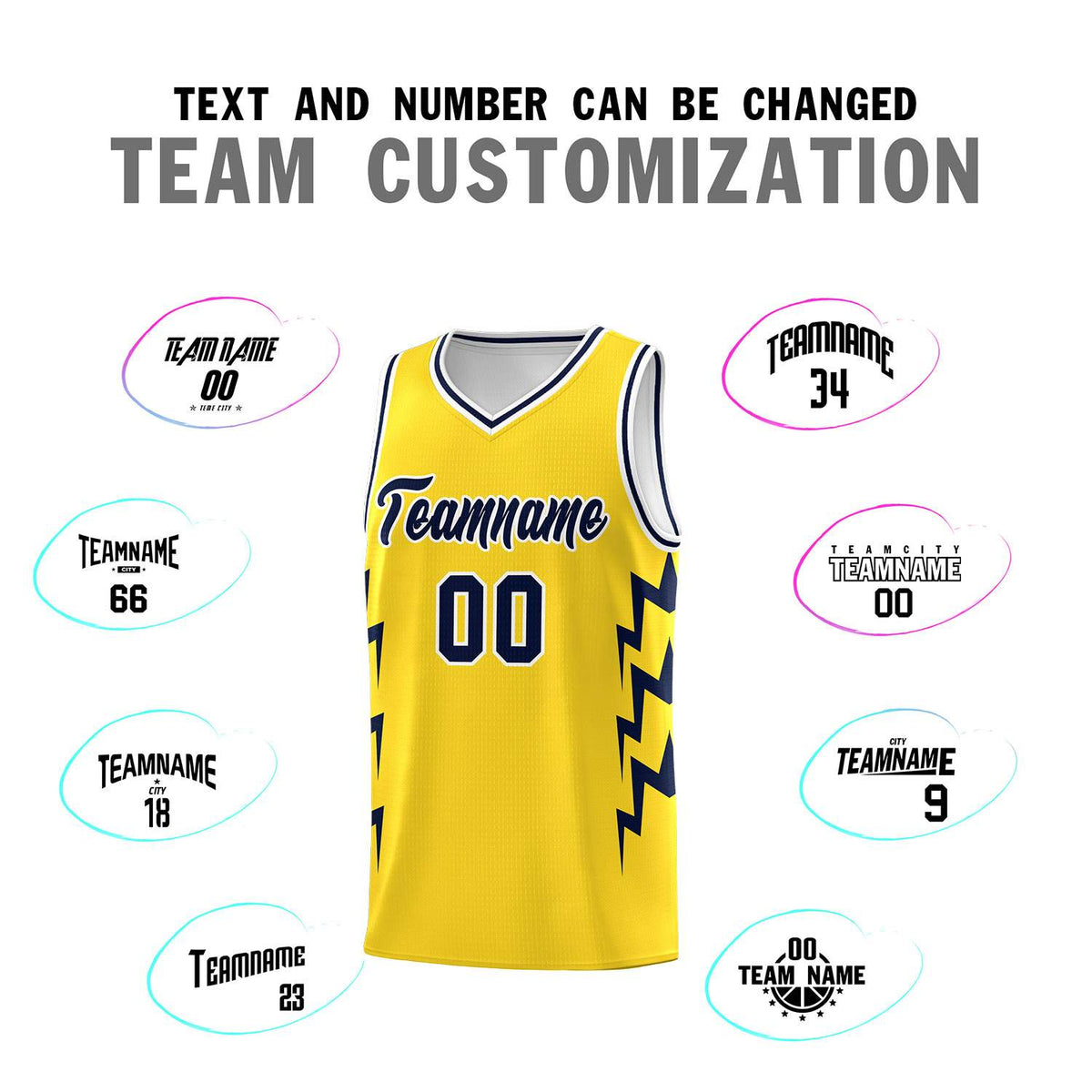 Custom Gold Side Lightning Pattern Sports Uniform Basketball Jersey