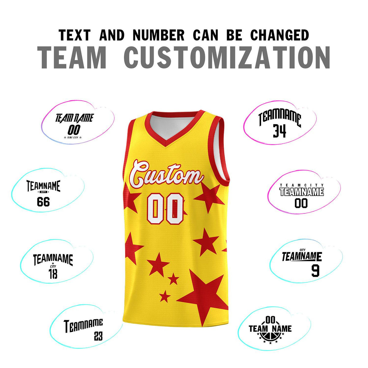 Custom Gold Red Graffiti Pattern Star Print Basketball Kits Sets