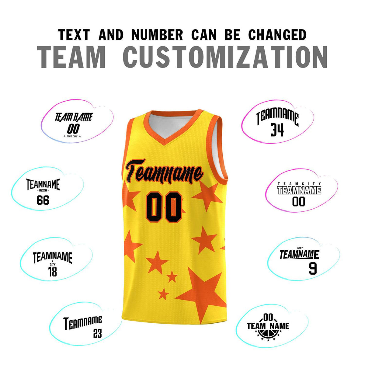 Custom Gold Orange Graffiti Pattern Star Print Basketball Kits Sets