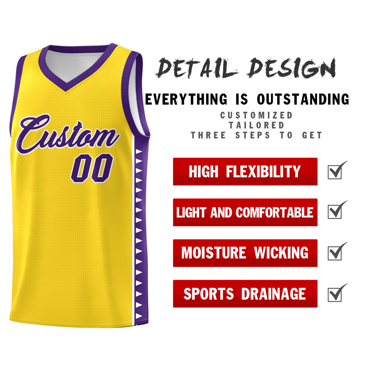 Custom Gold Purple Basketball Kits With Side Zigzag Pattern