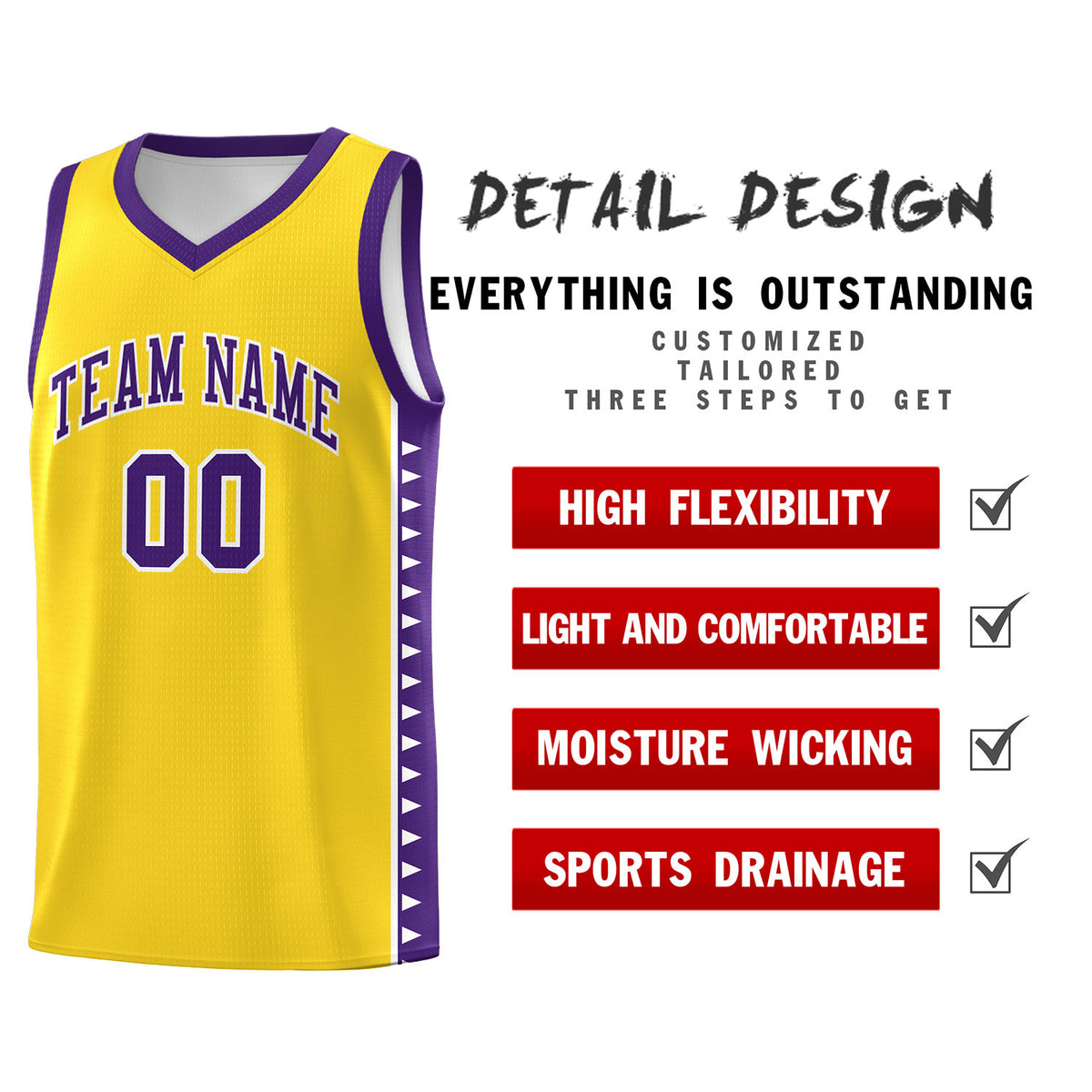 Custom Gold Purple Basketball Kits With Side Zigzag Pattern