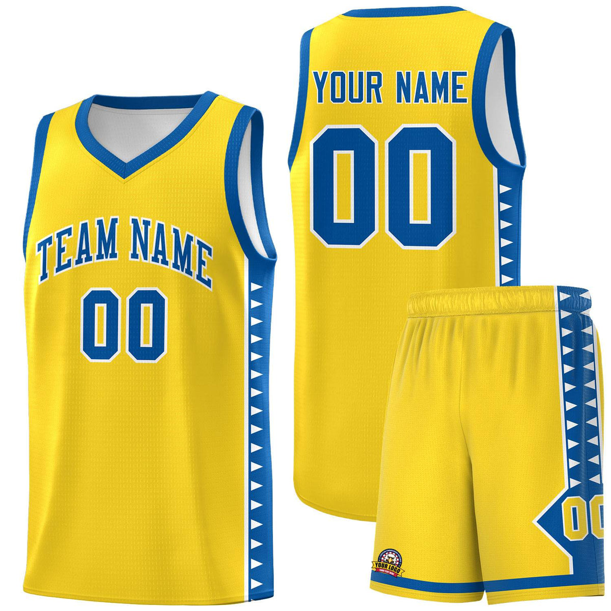 Custom Gold Royal Basketball Kits With Side Zigzag Pattern
