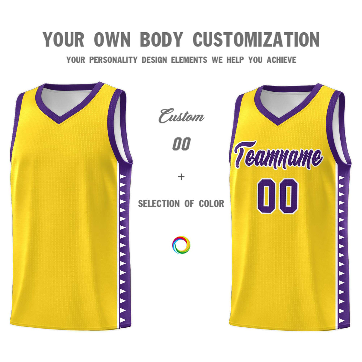 Custom Gold Purple Basketball Kits With Side Zigzag Pattern