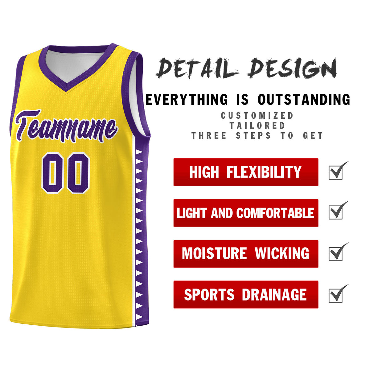 Custom Gold Purple Basketball Kits With Side Zigzag Pattern