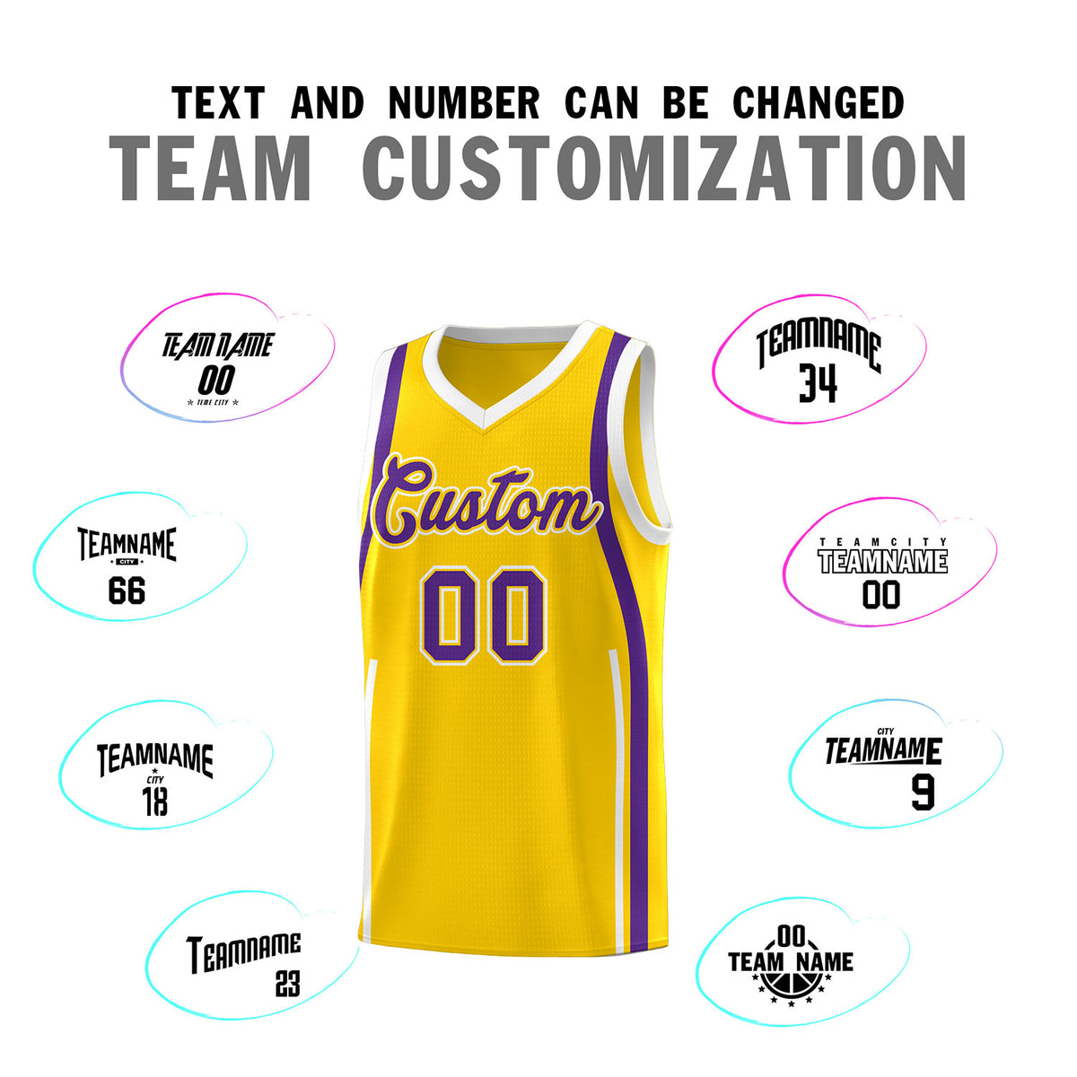 Custom Gold Purple AND White Basketball Jersey