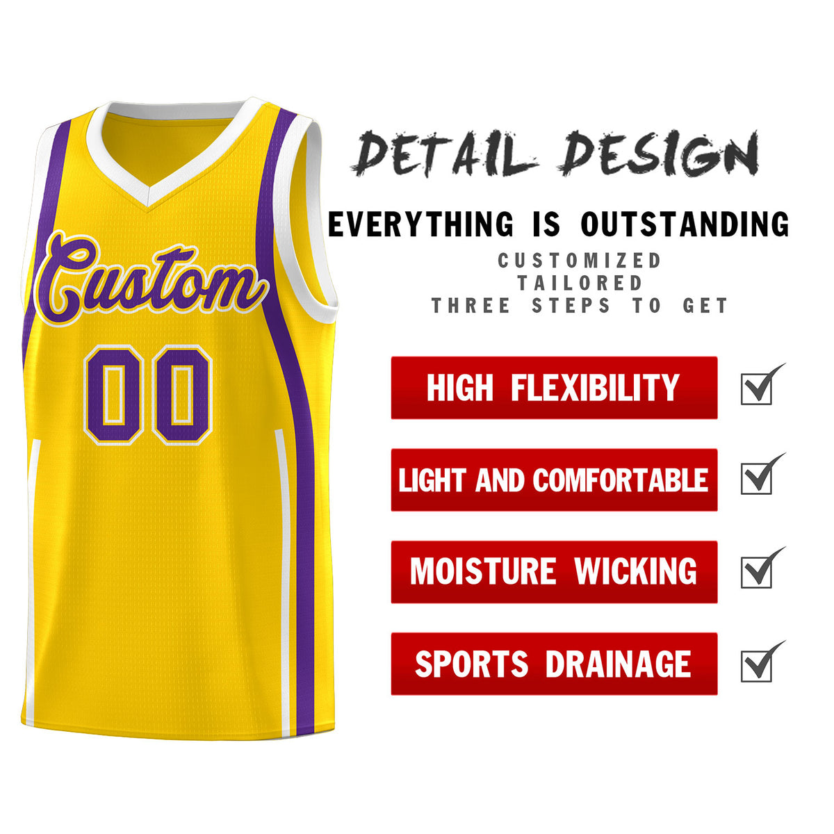 Custom Gold Purple AND White Basketball Jersey