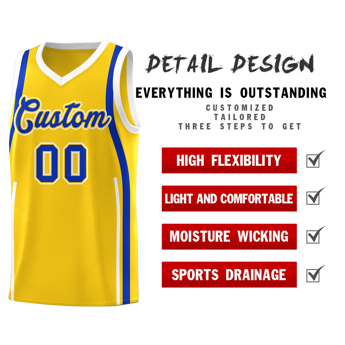 Custom Gold Royal AND White Basketball Jersey